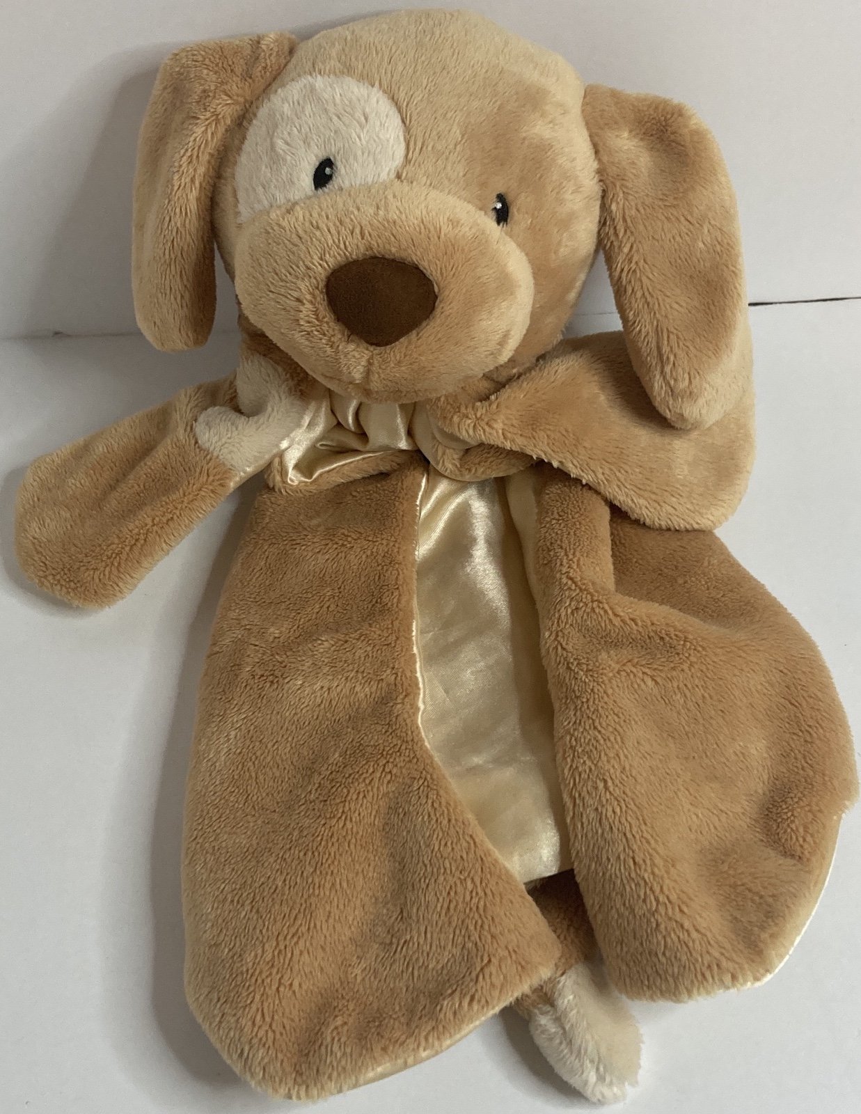 GUND Huggy Buddy Tan Spunky Puppy Dog Security Blanket Satin Beige 14"