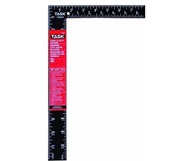 Task Tools Steel Utility Square, White on Black Markings, 12-Inch
