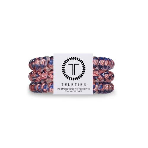 Teleties - Small Spiral Hair Coils - Americana Collection - Ponytail Holder Hair Ties for Women - Phone Cord Hair Ties - Strong Grip, No Rip, Water Resistant, No Crease - 3 Pack
