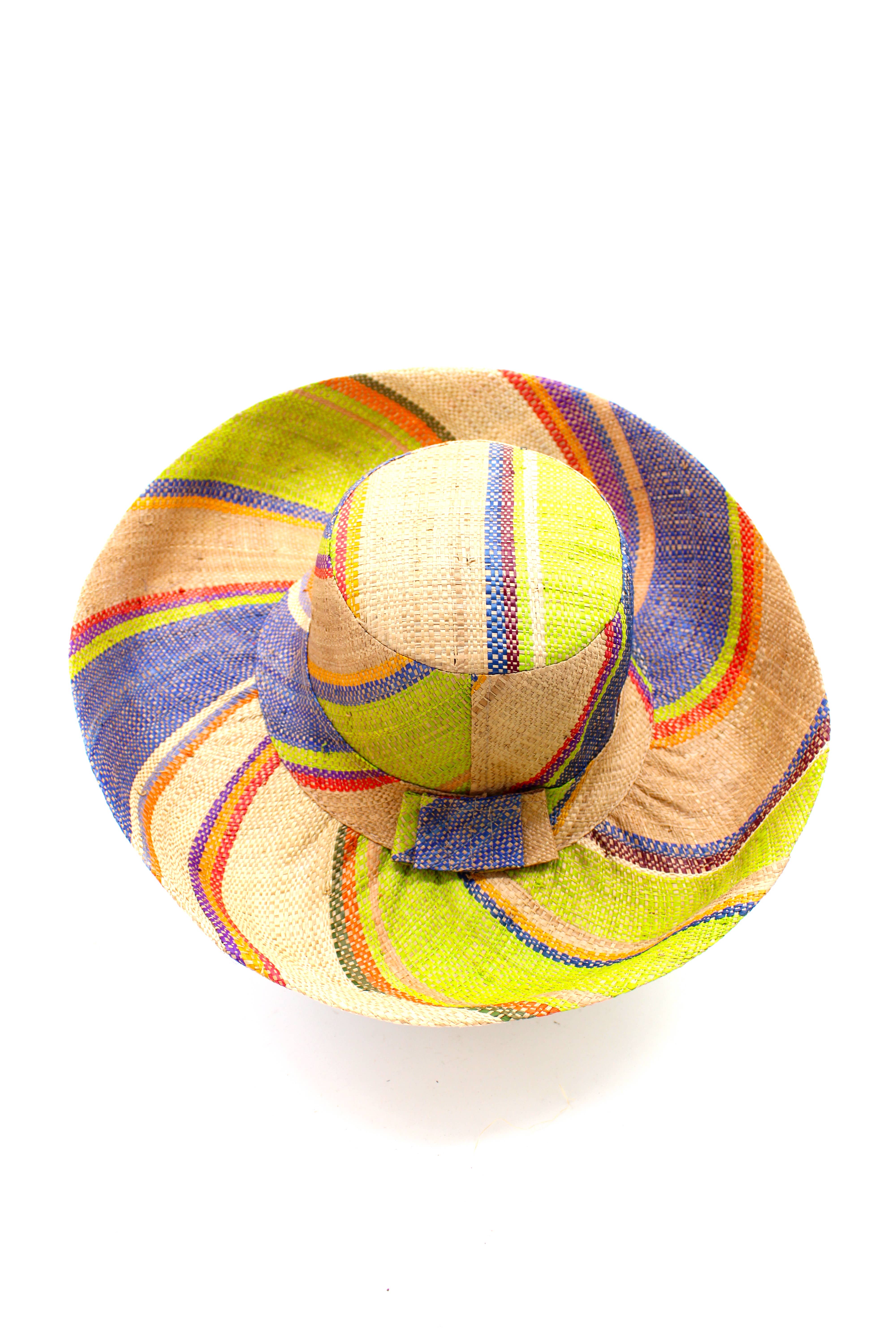 5" & 7" Wide Brim Multicolor Stripe Packable Straw Sun Hats