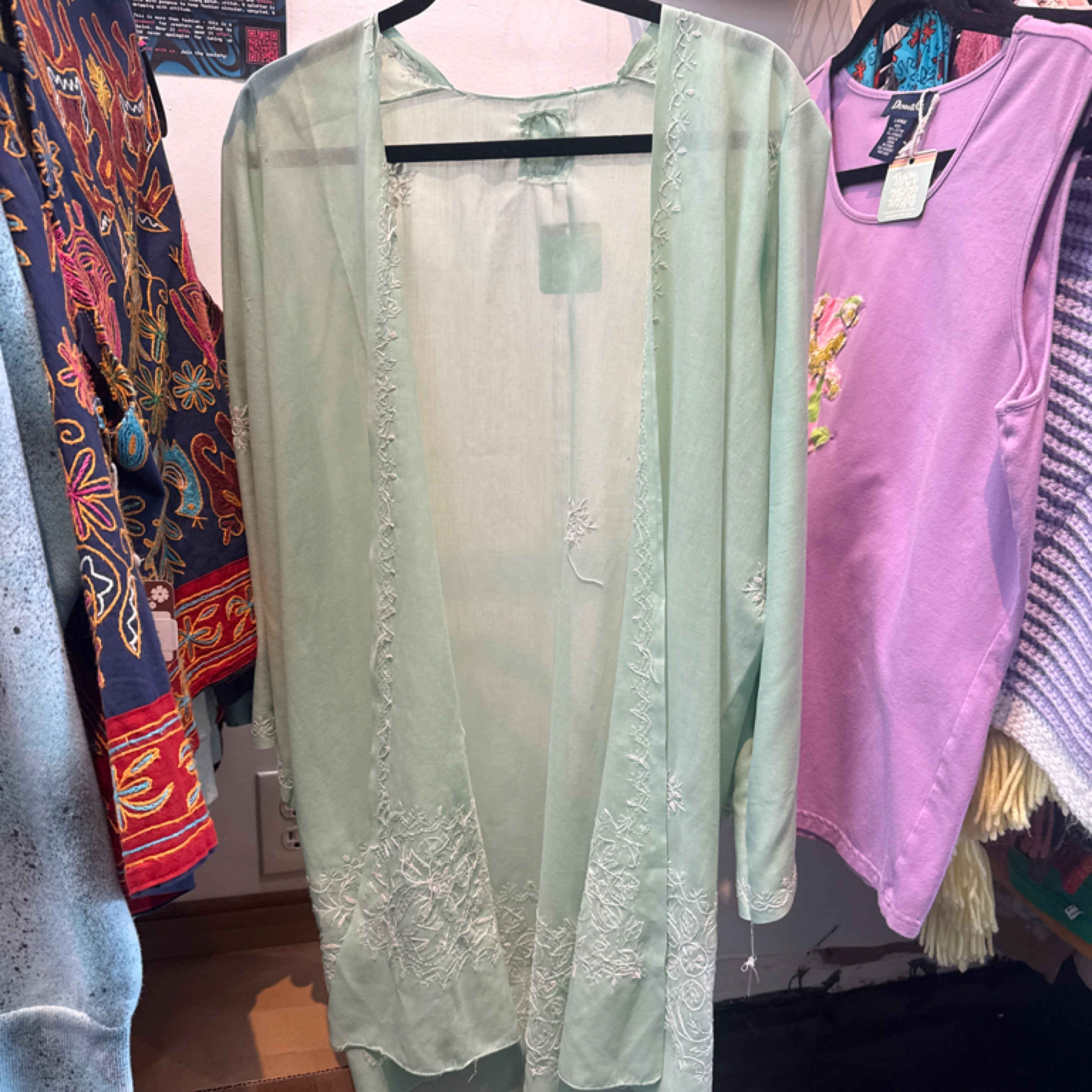 Tara's Thrifty Threads Artist 100% Upycycled Turquoise Duster Belle Sleeve