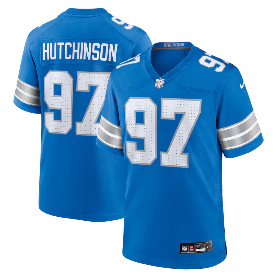Detroit Lions Aidan Hutchinson #97 Kids Blue Nike Game Jersey