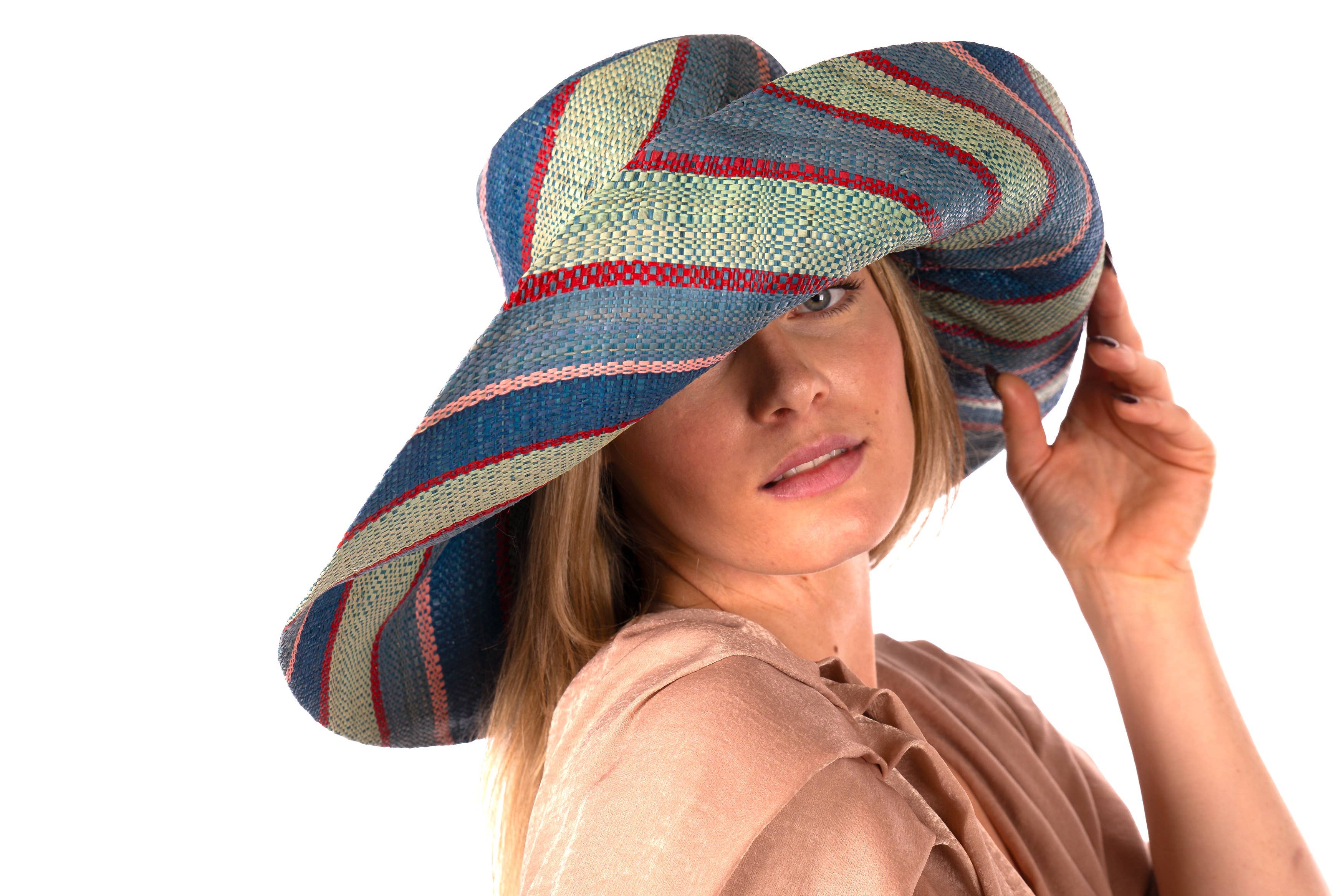 5" & 7" Wide Brim Multicolor Stripe Packable Straw Sun Hats