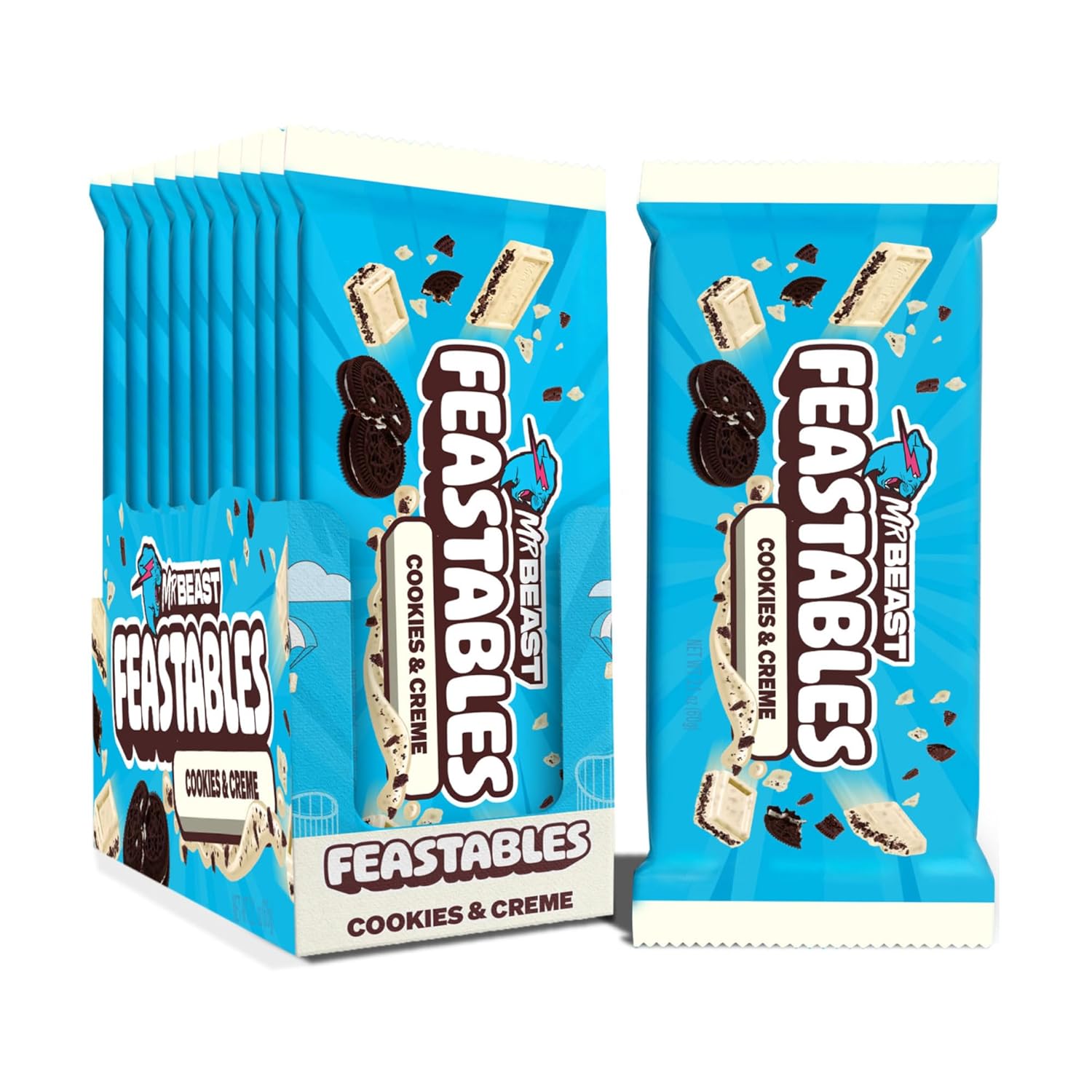 Feastables Mr Beast Cookies Creme Bars King Size  2.1 oz 10ct