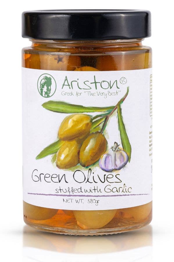 Ariston Green Olives Stuffed Garlic - 13.40oz