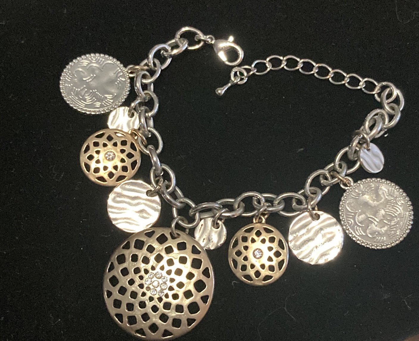 Gold and Silver tone Circle Medallion Charm  Bracelet