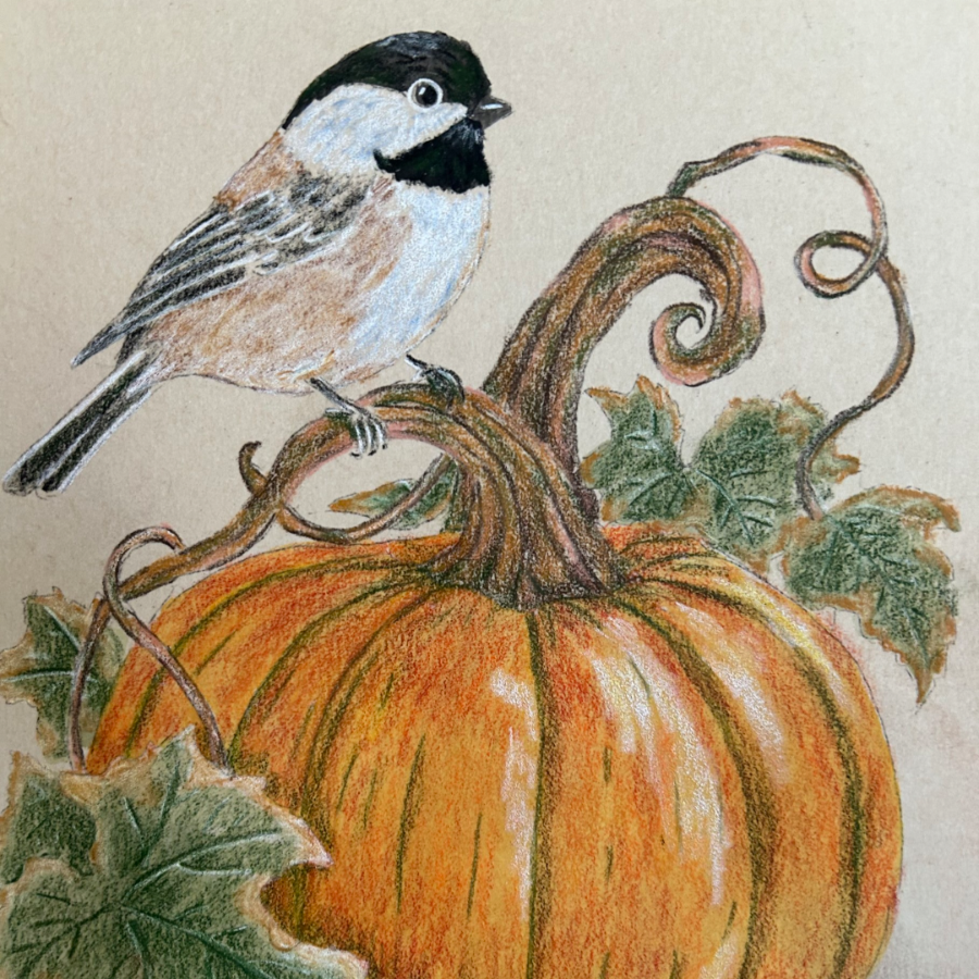 Mixed Media Fall Chickadee