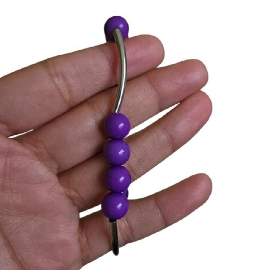 Silver Toned Purple Beaded Stretch Bracelet