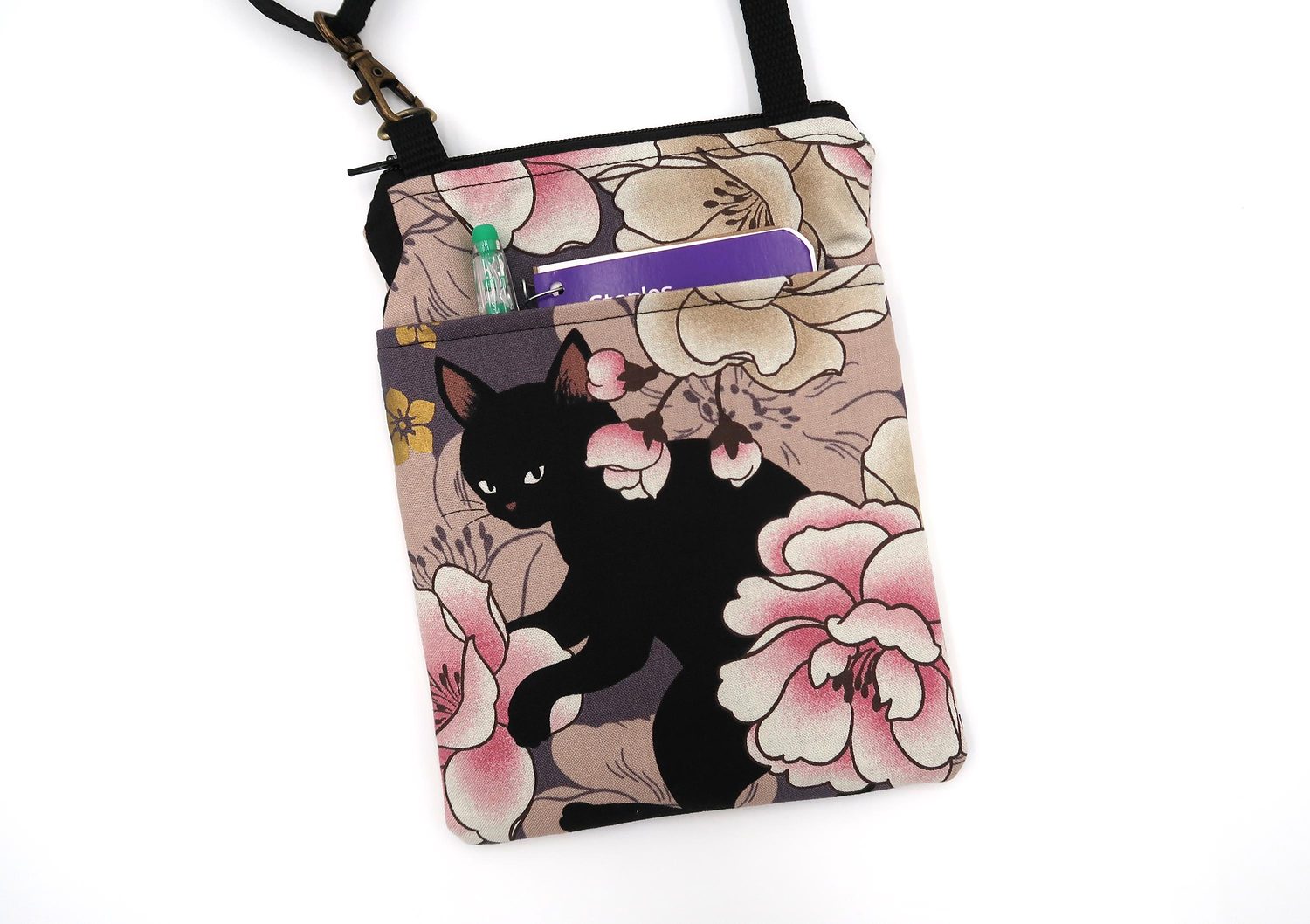 Small Crossbody Bag – Black Cats & Peonies, photo 9 of 15