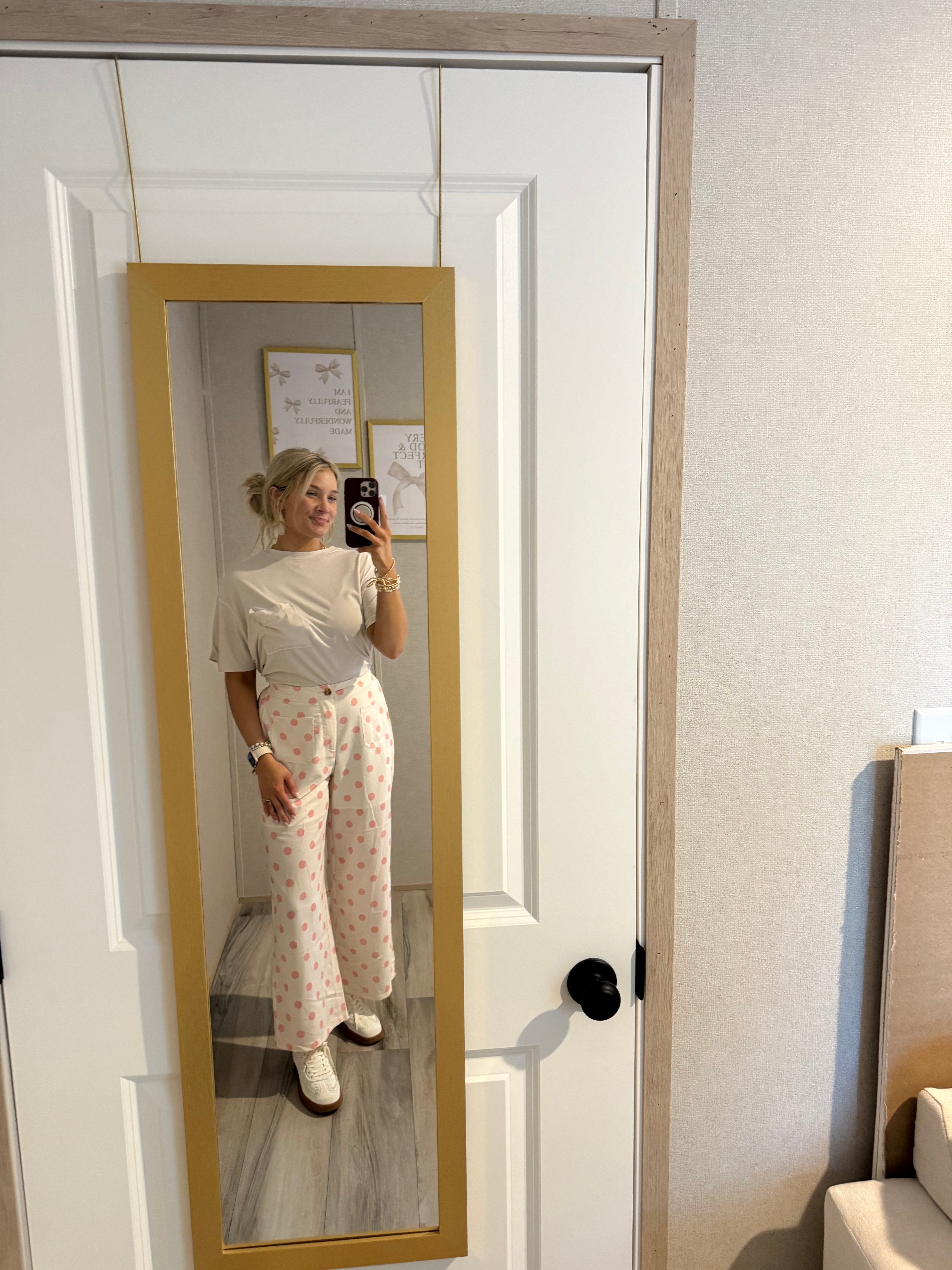 Polka Dot Print Square Patch Pocket Loose Pants