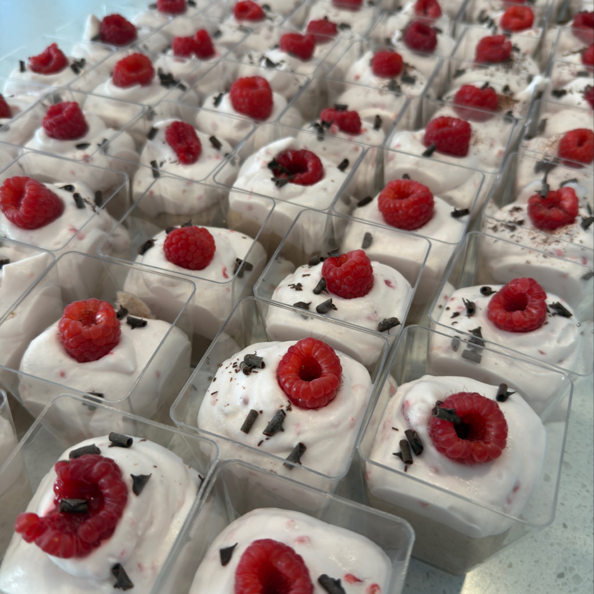 Chocolate mousse verrines with raspberry & lemon whipped cream