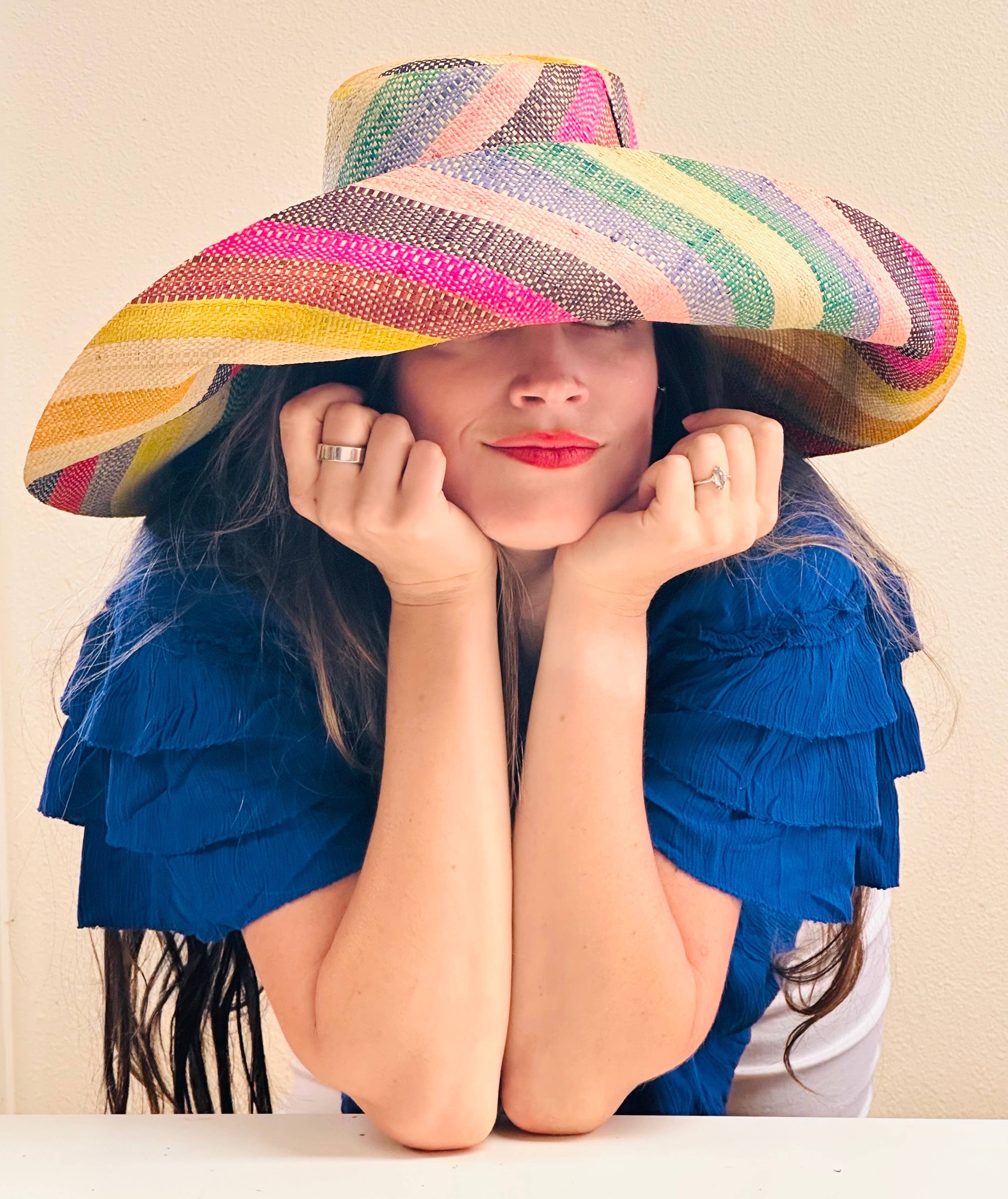 5" & 7" Wide Brim Multicolor Stripe Packable Straw Sun Hats