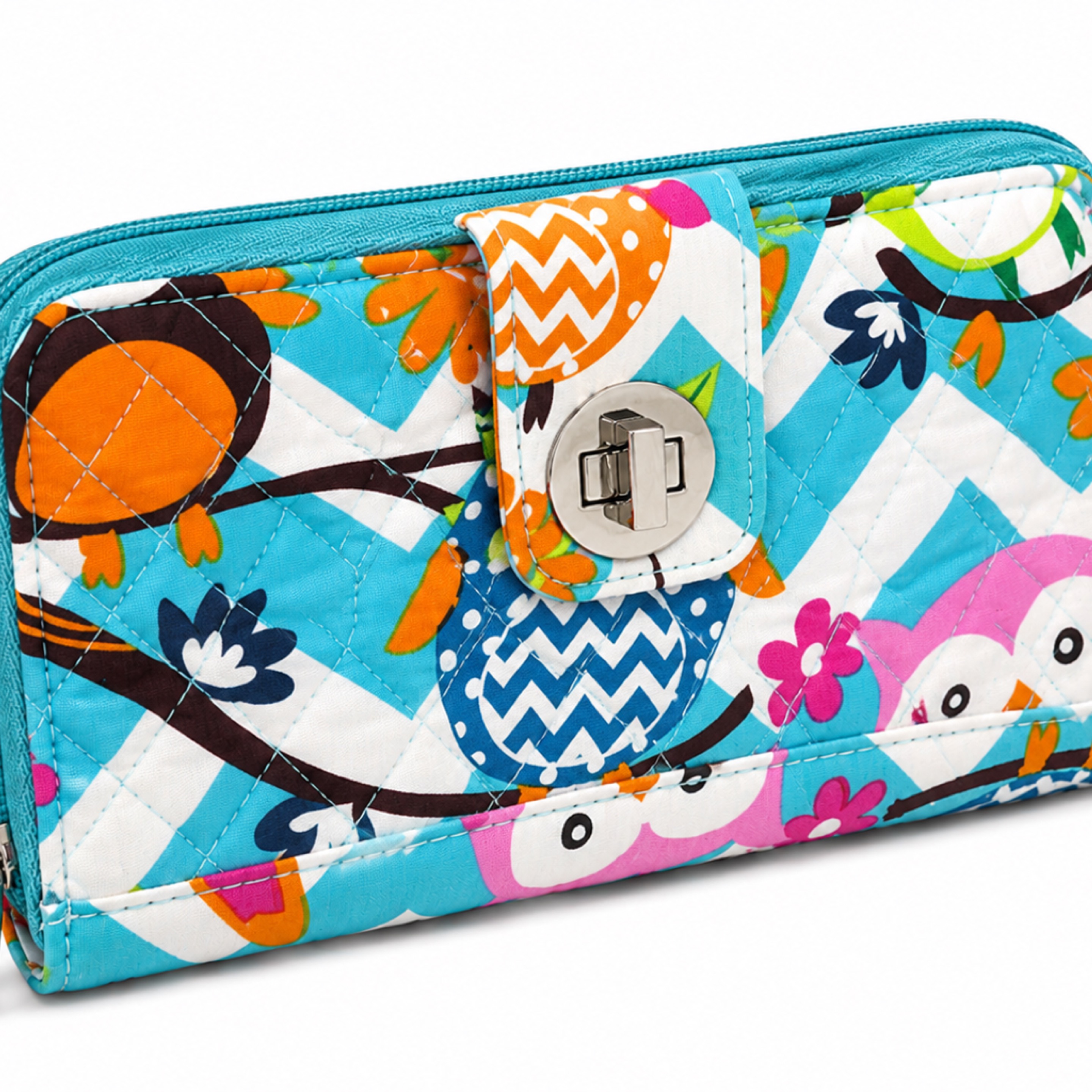 Quilted Owl Print Zip Wallet