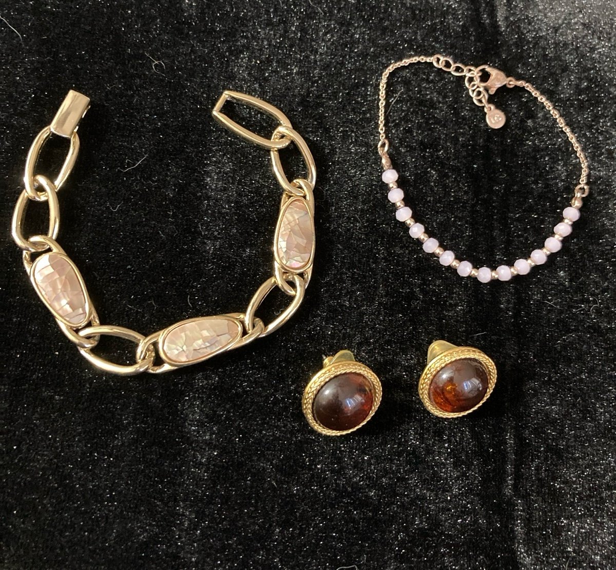 LIZ CLAIBORNE Bracelets and Amber Colored round Earrings pierced stamped LC