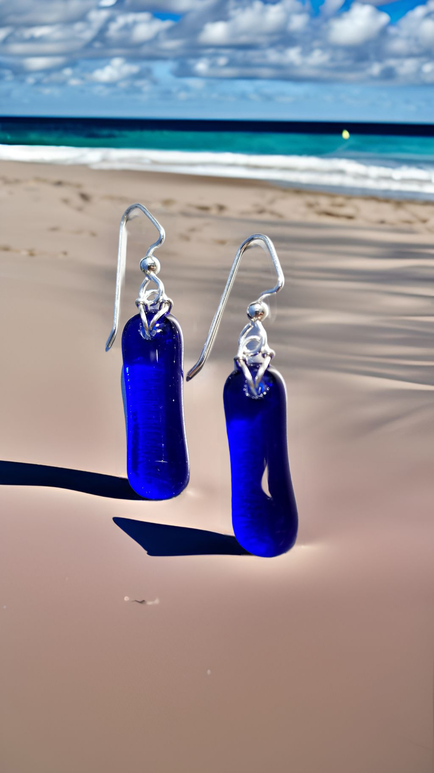 Blue Transparent Kiln Fired Earrings by Moss Creek Art