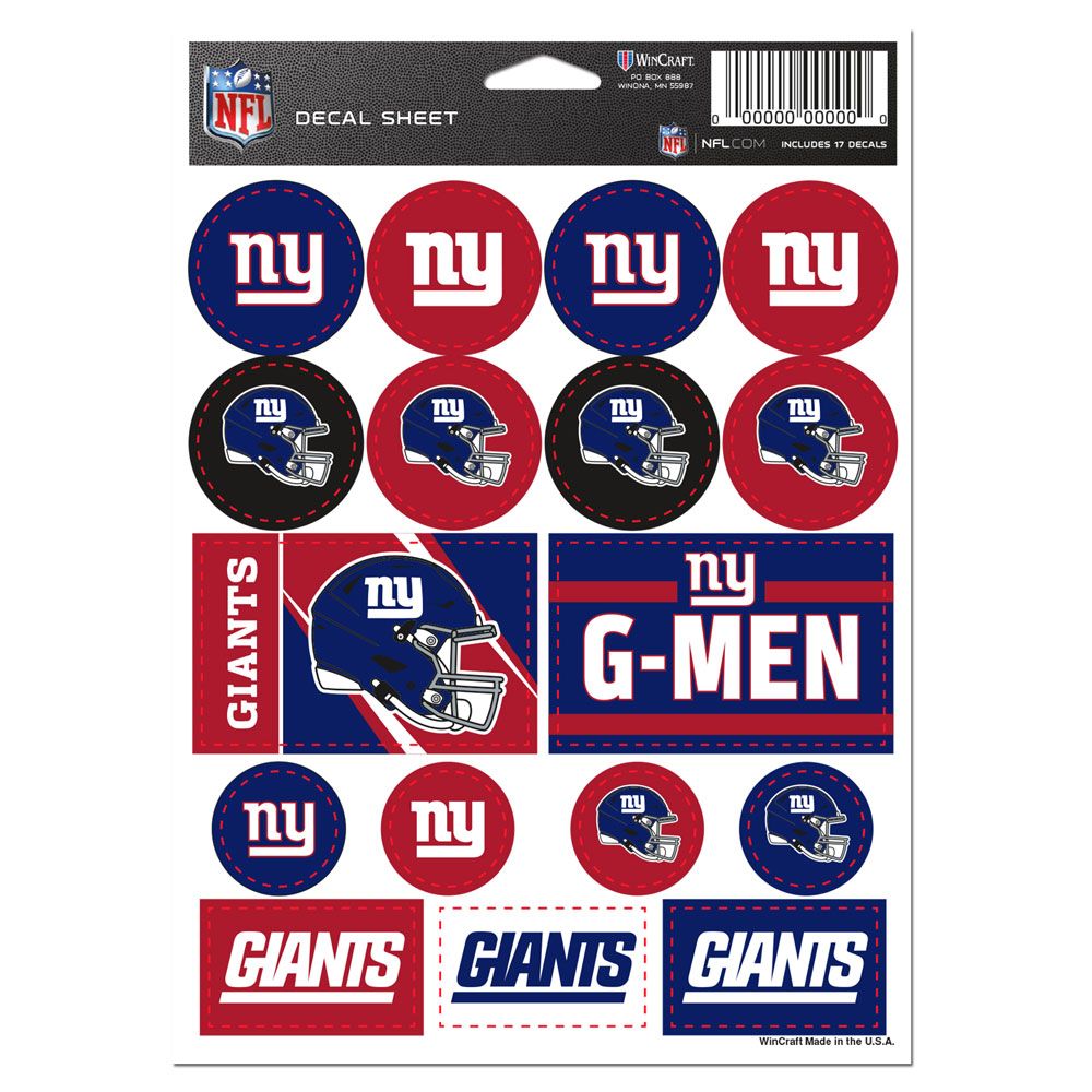 New York Giants Vinyl Decal Sheet 5x7"