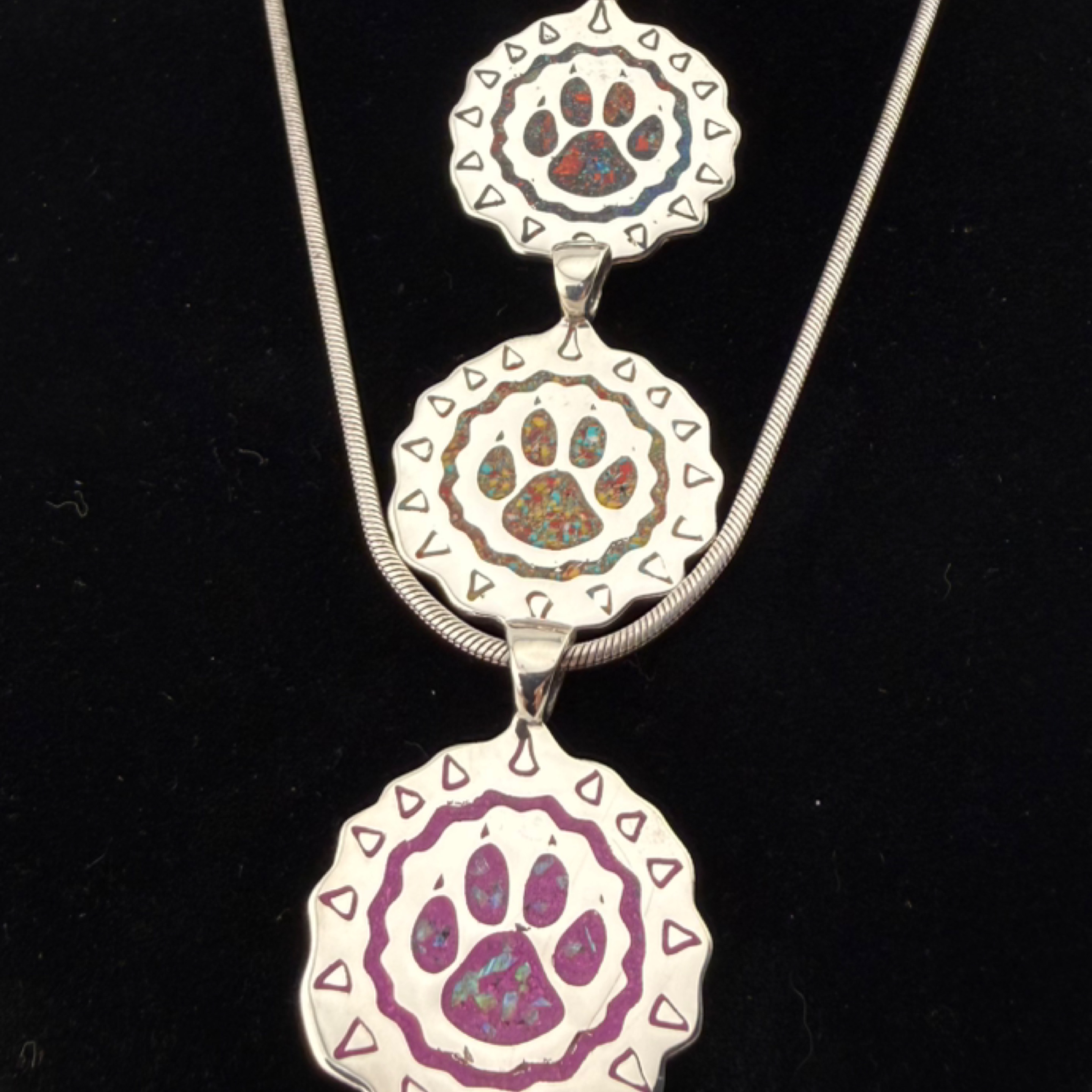 Dog's In A Pile Paw Print Pendant – Opal Inlay, Sterling Silver