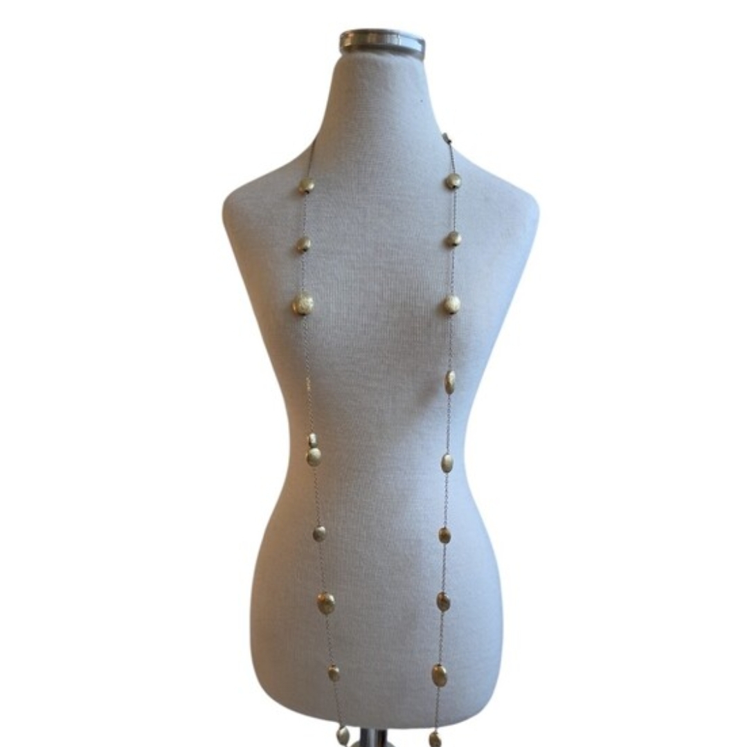 Long Gold Bead Station Necklace 36"