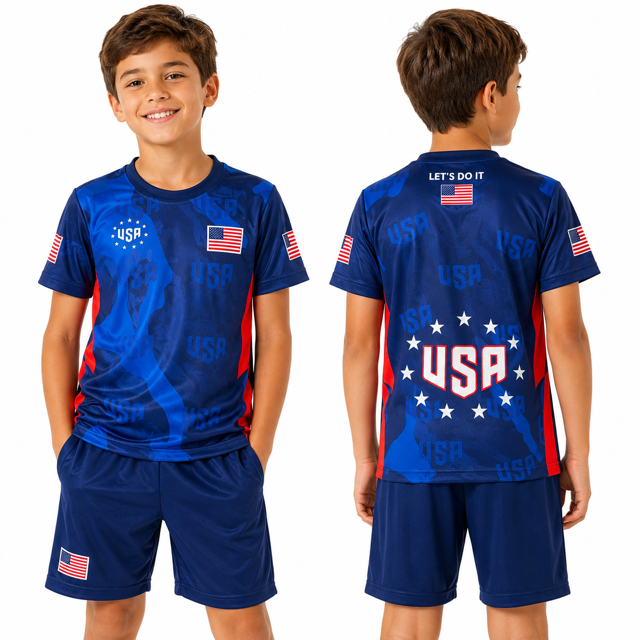 USA World Cup Kids Royal Soccer Jersey Kit