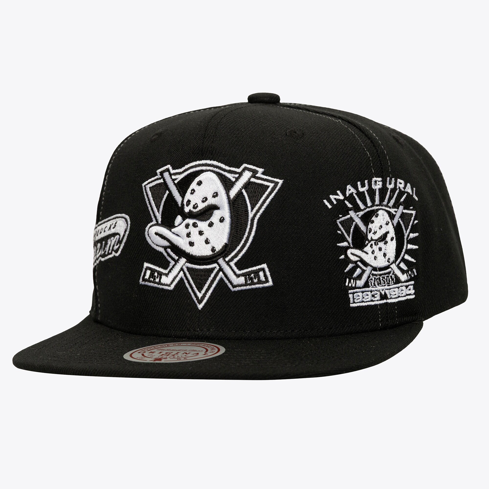 Anaheim Ducks Trifecta Mitchell and Ness Black and White Snapback Hat