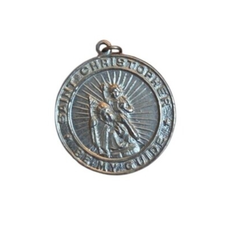 Vintage Silver-toned Metal Saint Christopher "Be My Guide" Religious Pendant