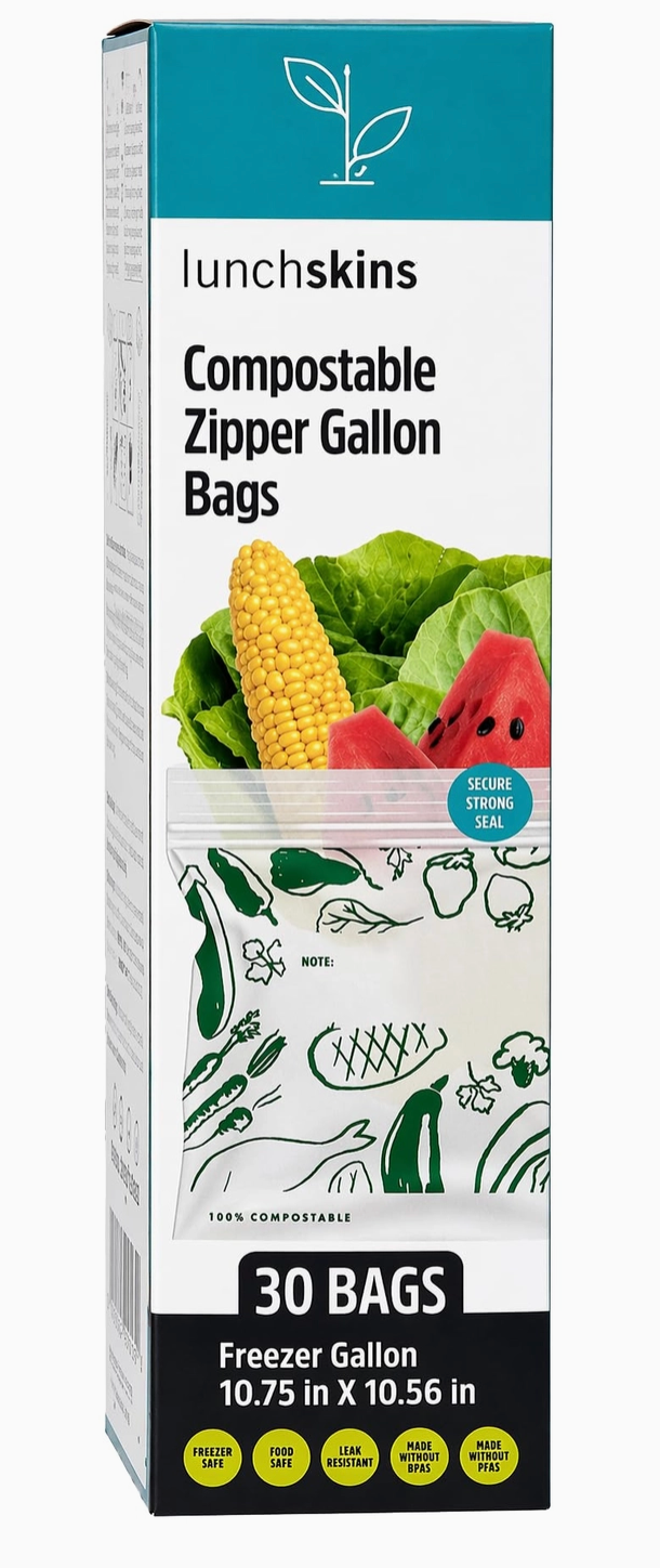 Lunchskins Compostable Freezer-Safe Gallon Ziptop Bags 30ct