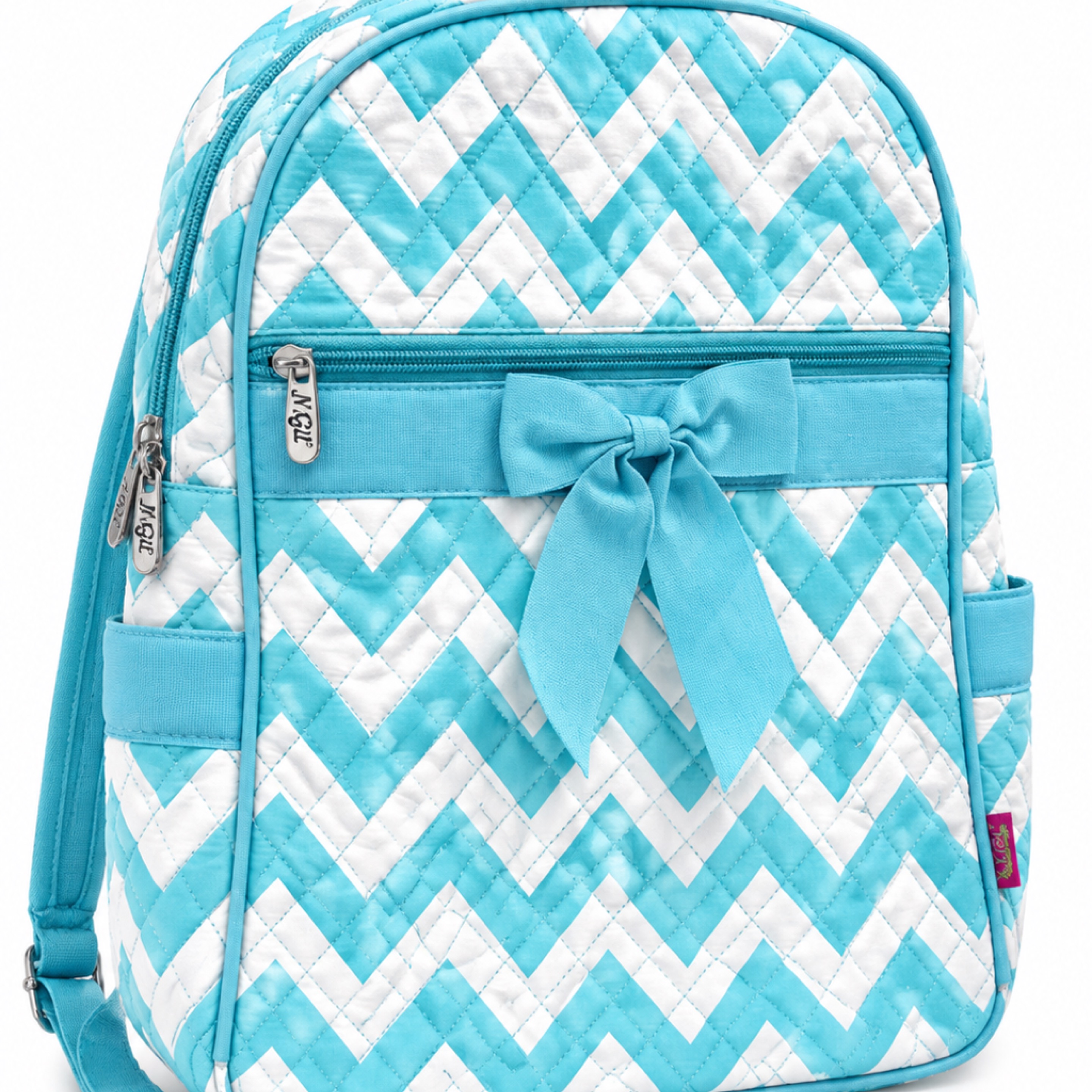Aqua Chevron Quilted Bow Backpack