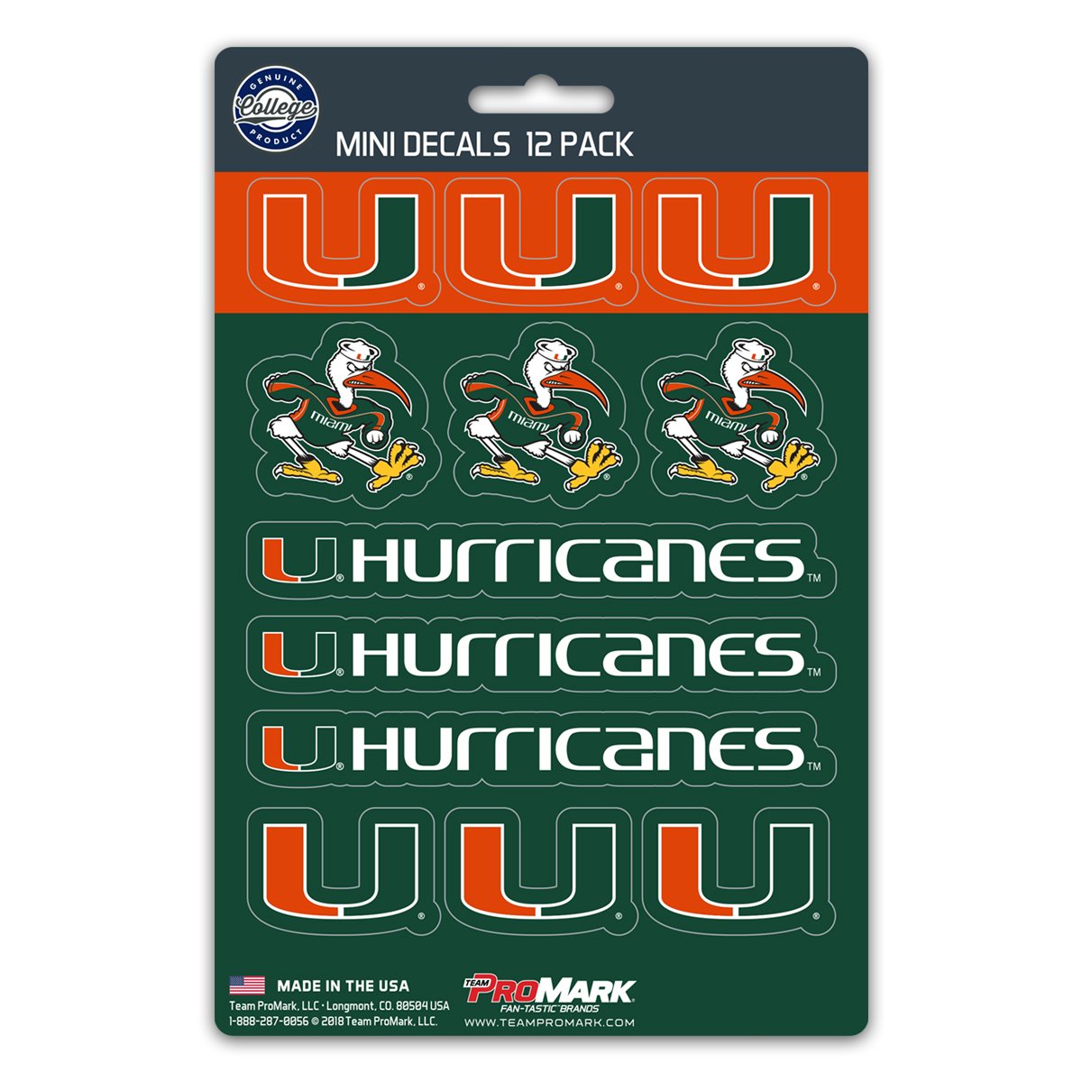 Miami Hurricanes Mini Decals 12pk Set