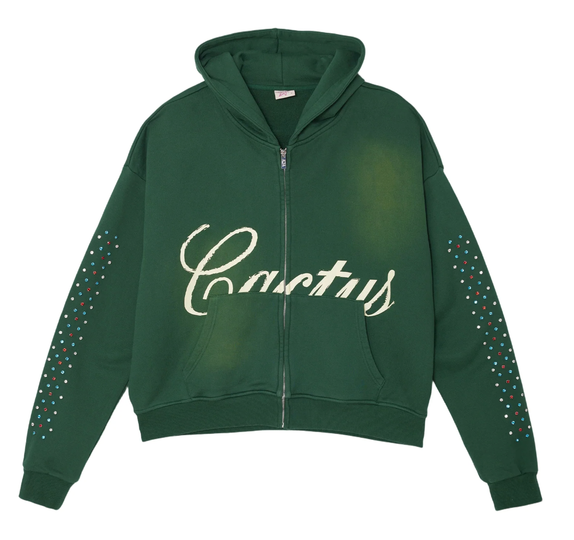 Crystal Cactus  Hidden Crystal Zip Hoodie GREEN