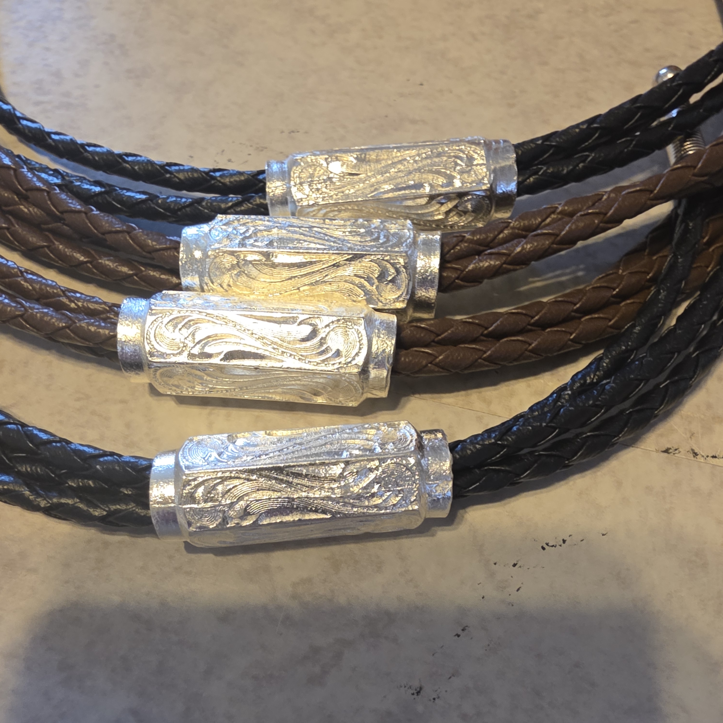 HB 2 Strand Lthrtte w/ Sil Ferrule   3 ea   BLK BRN