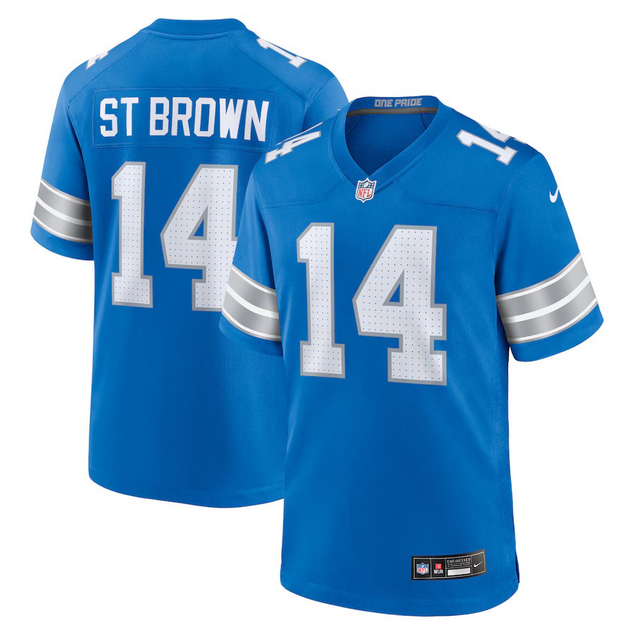 Detroit Lions Amon-Ra St. Brown #14 Blue Nike Game Jersey