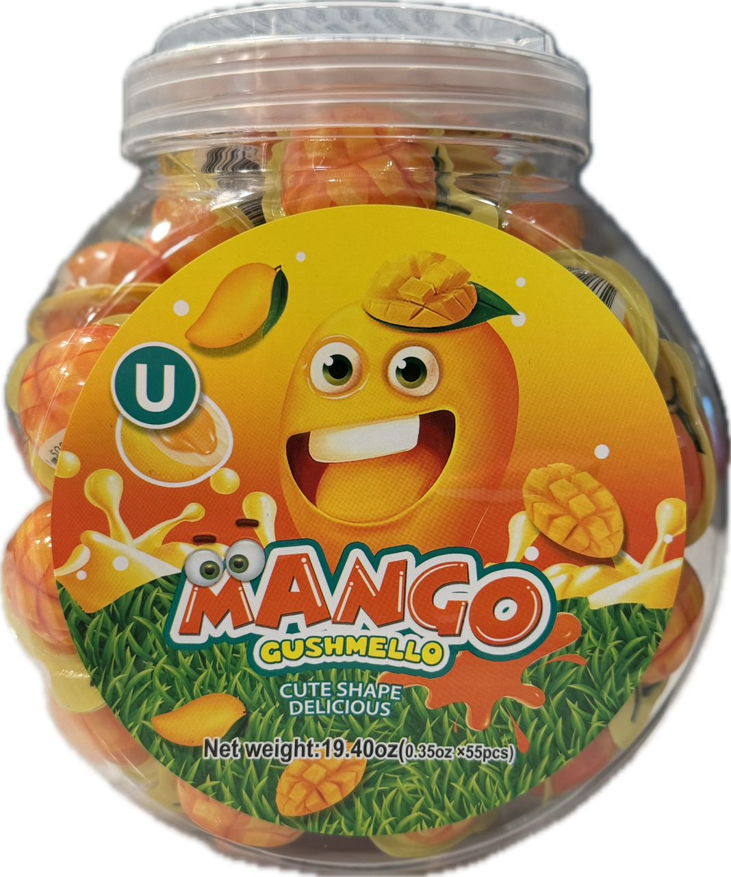Gushmello Liquid Filled Gummy Mango Shaped Candy Jar 55 ct