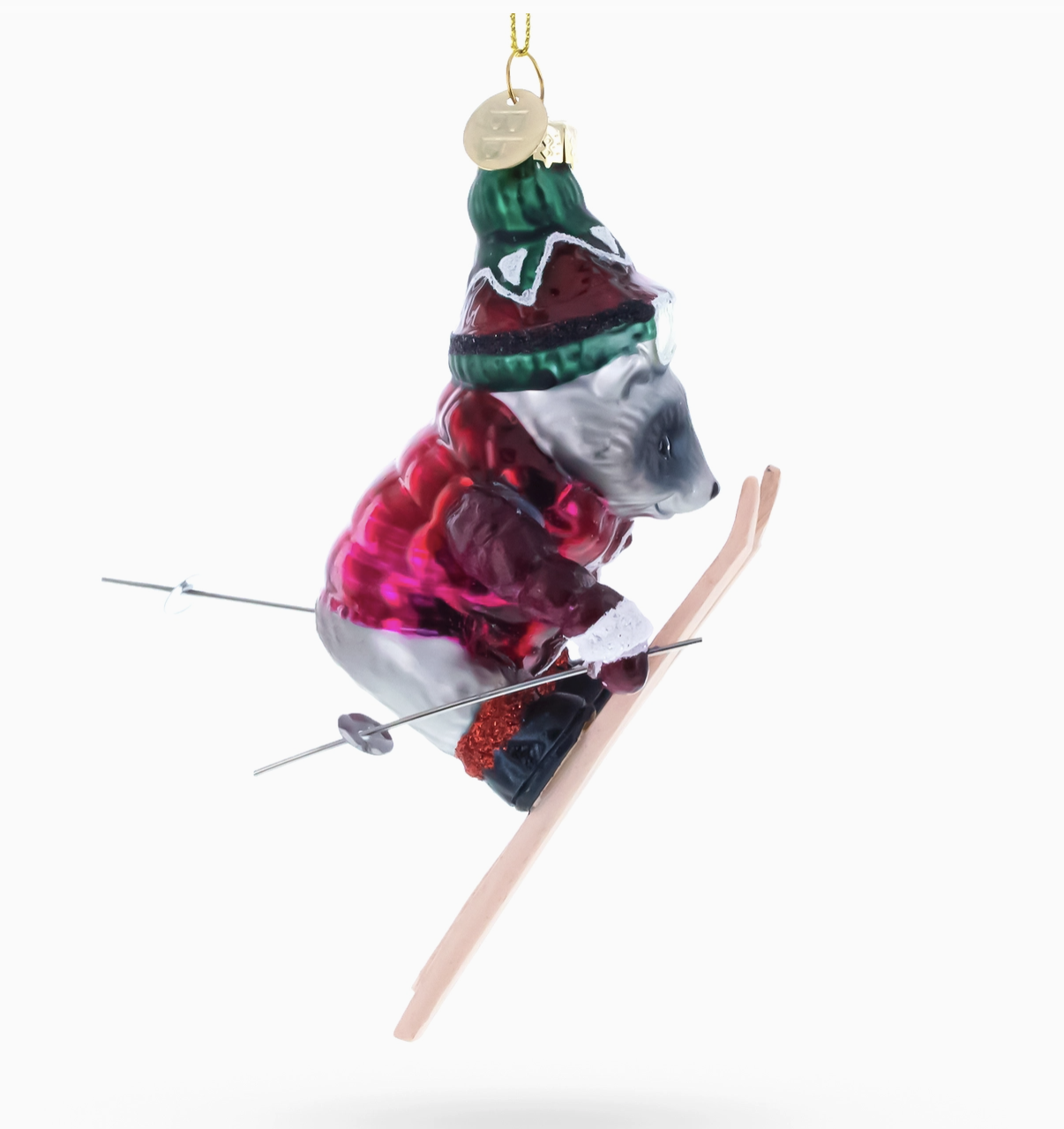 Skiing Raccoon Glass Ornament