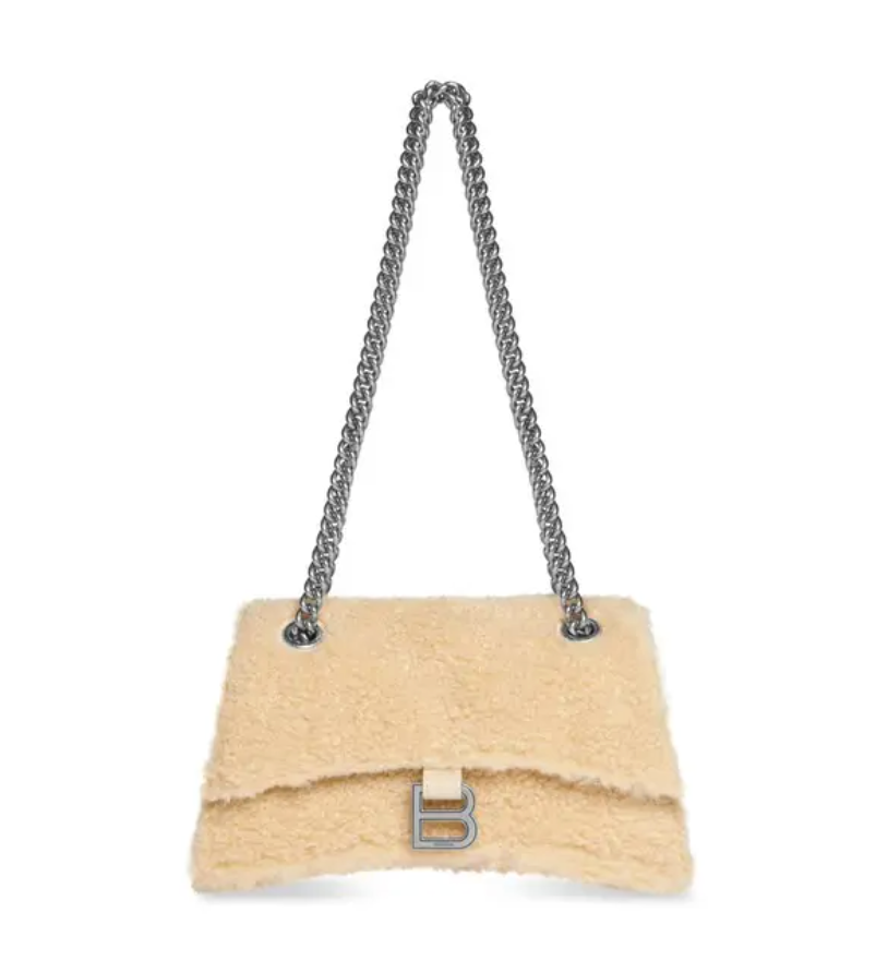 Balenciaga Crush Small Chain Bag in Beige Curly Fake Shearling