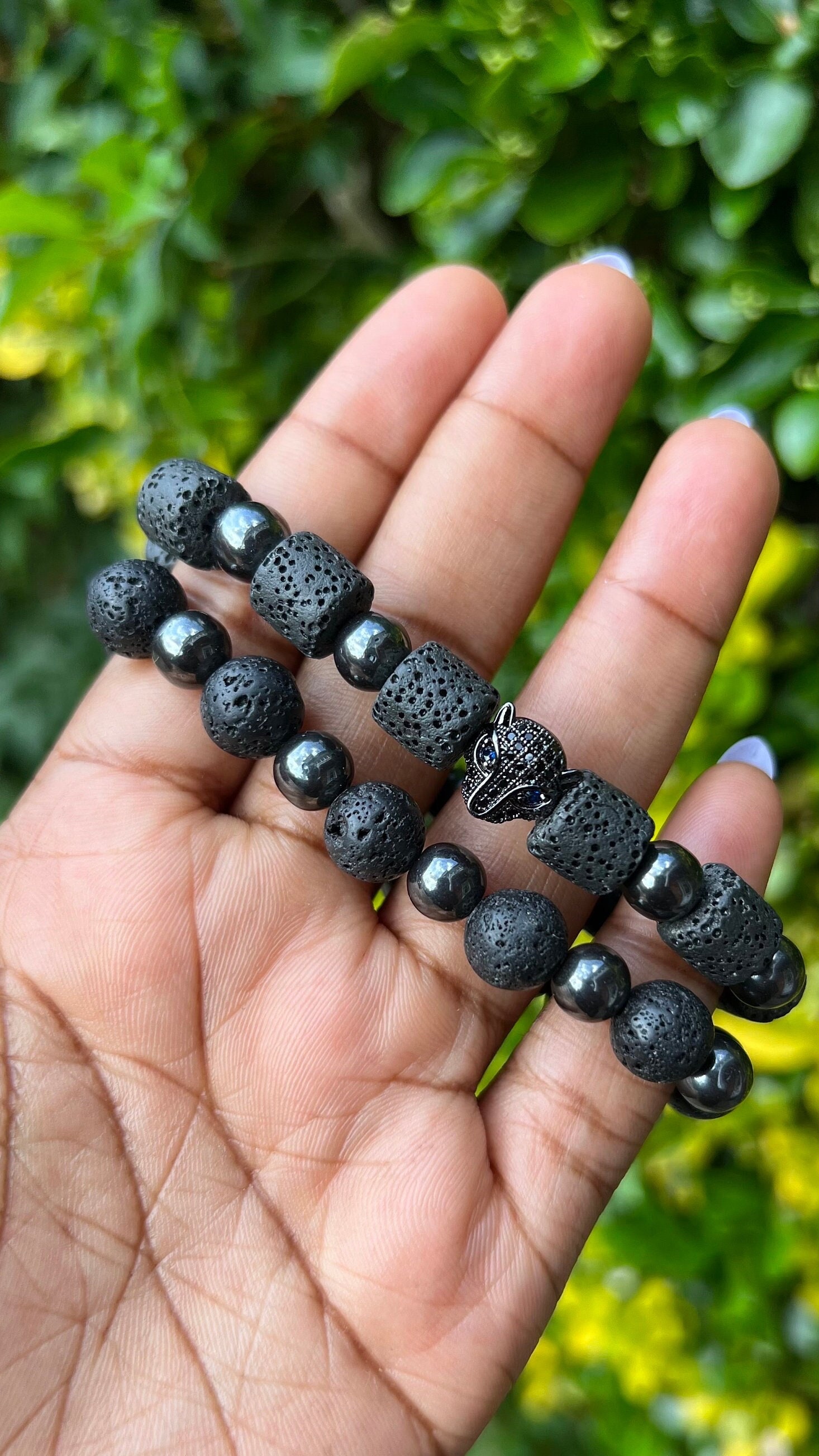 Leopard Head Lava Bead Bracelet Set: Unisex Elastic Bracelet, boyfriend, Father’s Day gift view 6