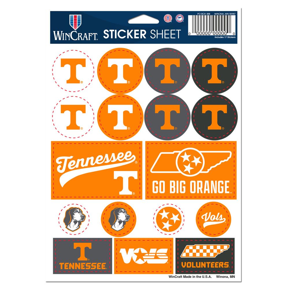 Tennessee Volunteers Vinyl Decal Sheet 5x7"