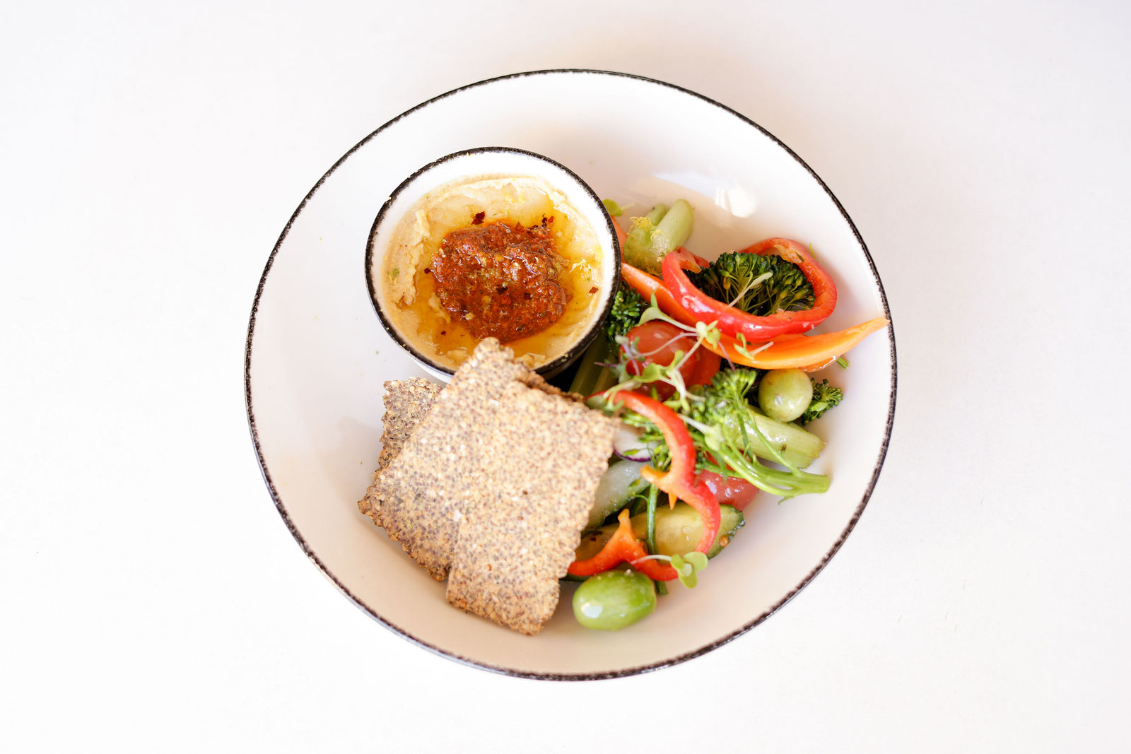 Farmers Market Crudité — Organic vegetables, olive oil, harissa hummus