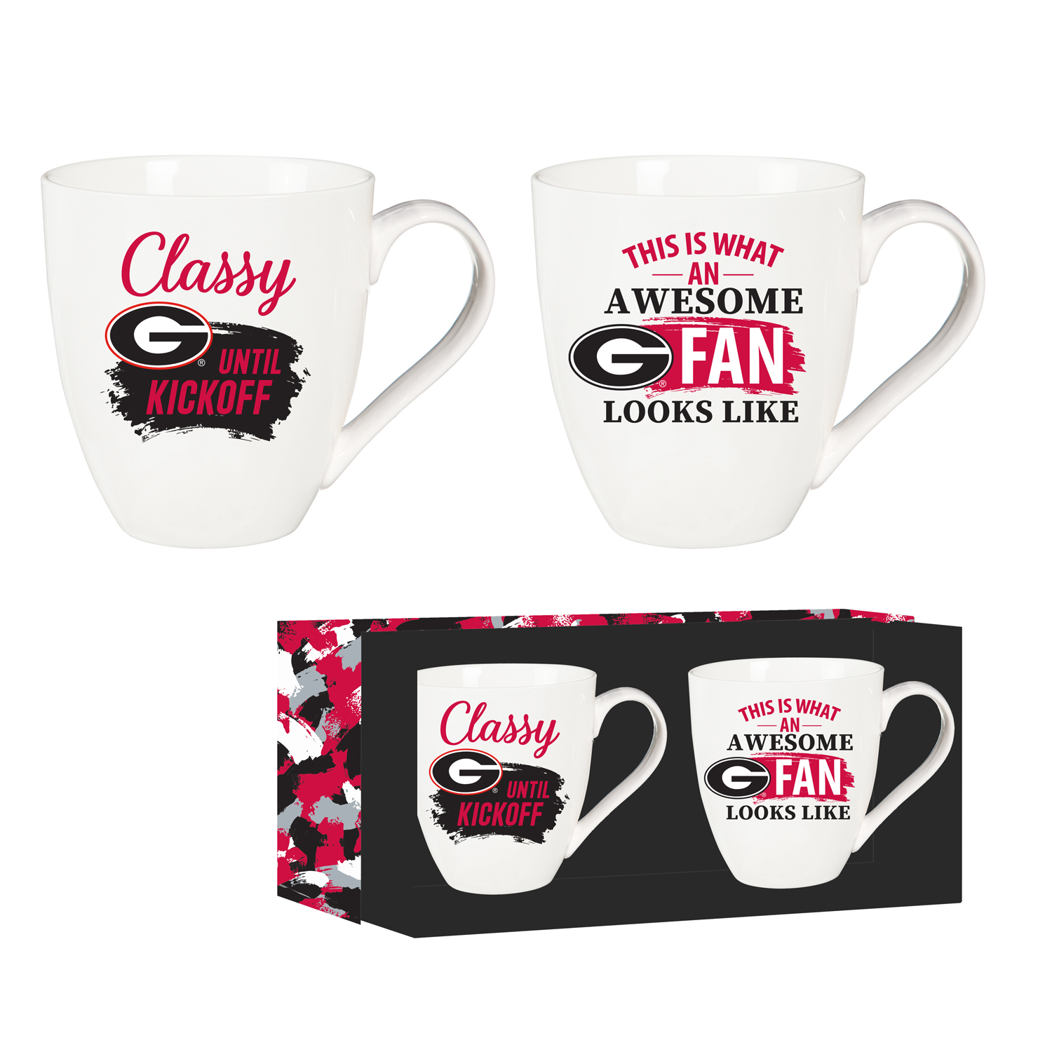 Georgia Bulldogs Ceramic Coffee Mug Set with Box 17oz Each