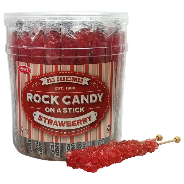 Espeez Red Strawberry Rock Candy On a Stick Jar 36 ct 6.5 "