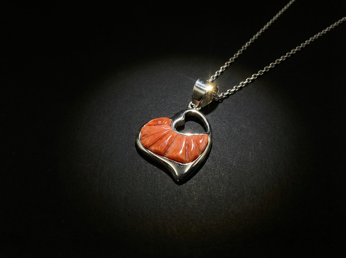 Heart - Sterling Silver Spiny Oyster Pendant - 1x1.5 in. #013