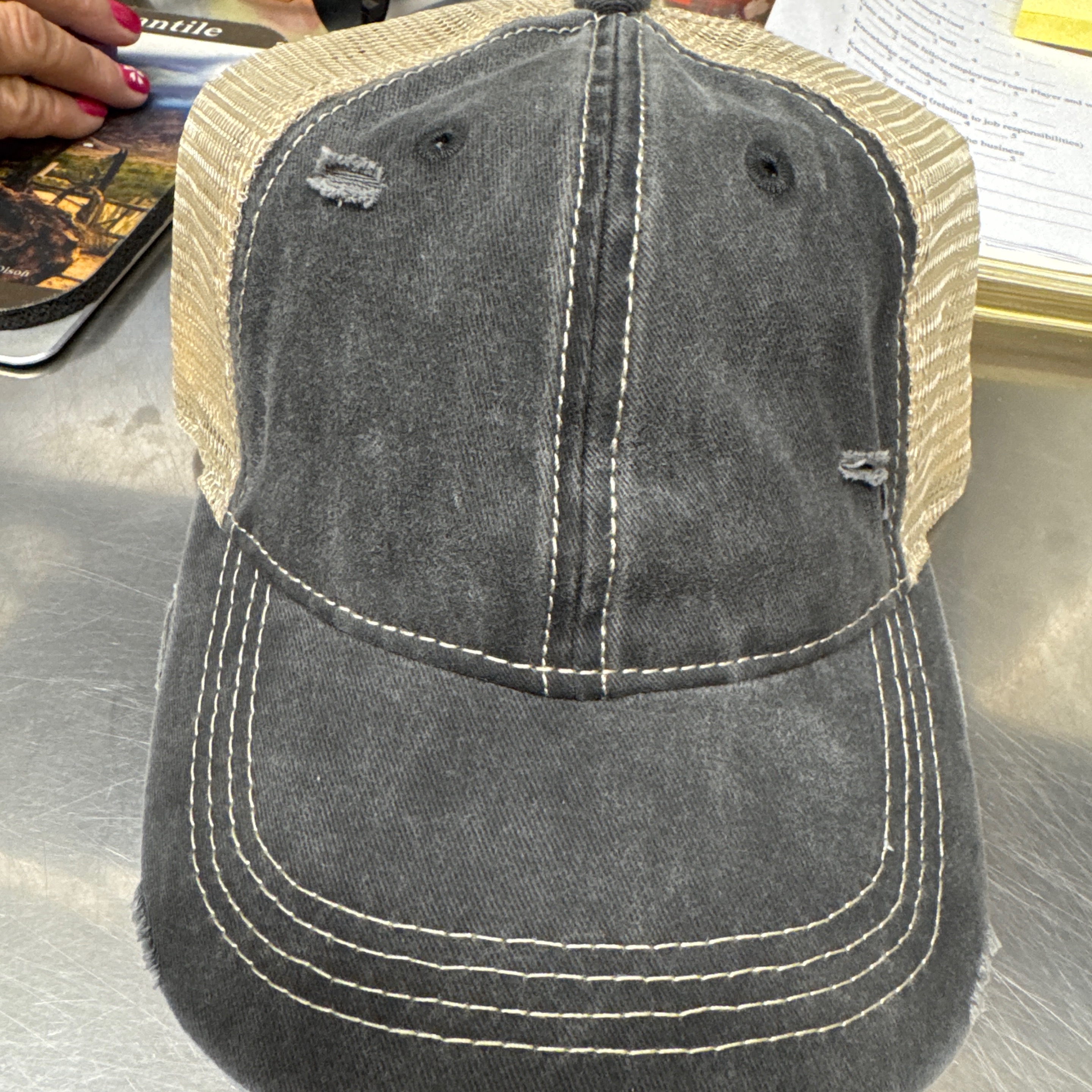 Blank Trucker Hat CC Rough Black Velcro Back