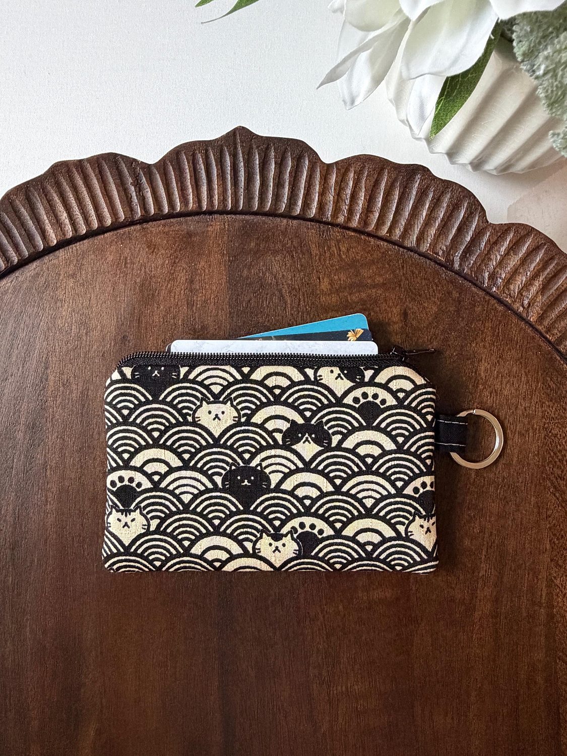 Keychain Pouch – Fuku Cats in Waves – handmade keychain pouch