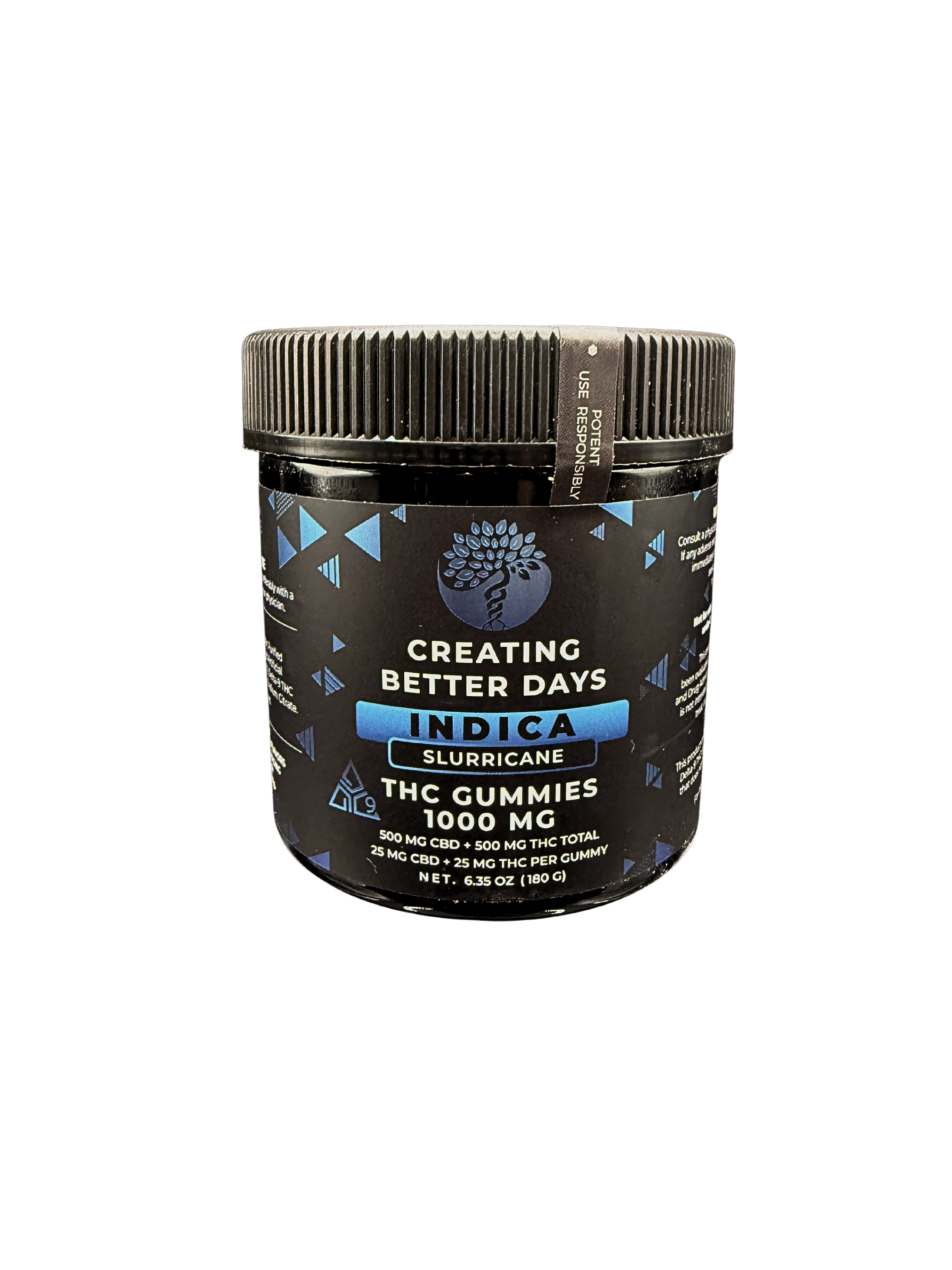 Slurricane Gummies (Indica) - Blueberry Flavor 25mg D9 (1:1 with 25mg CBD) (1) - Regular