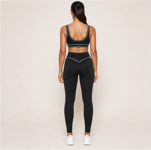 Contrasting Color Sports Bra+high waist leggings 2-piece set
