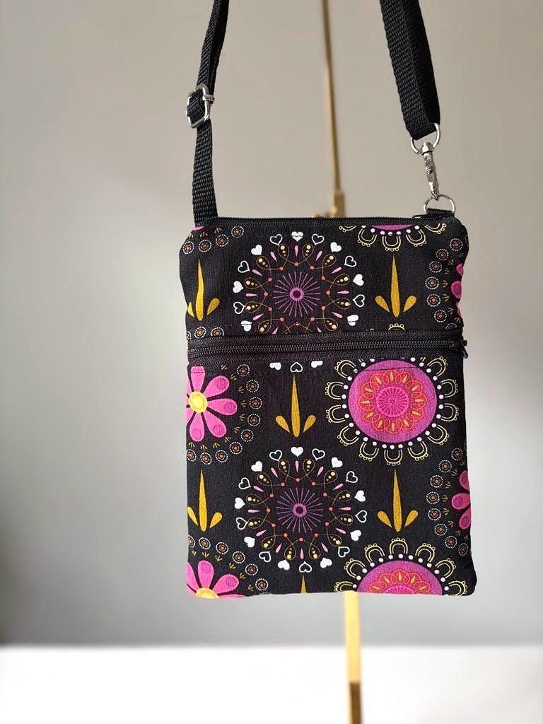 Small Crossbody Bag – Folk Floral on Black, photo 3 of 8