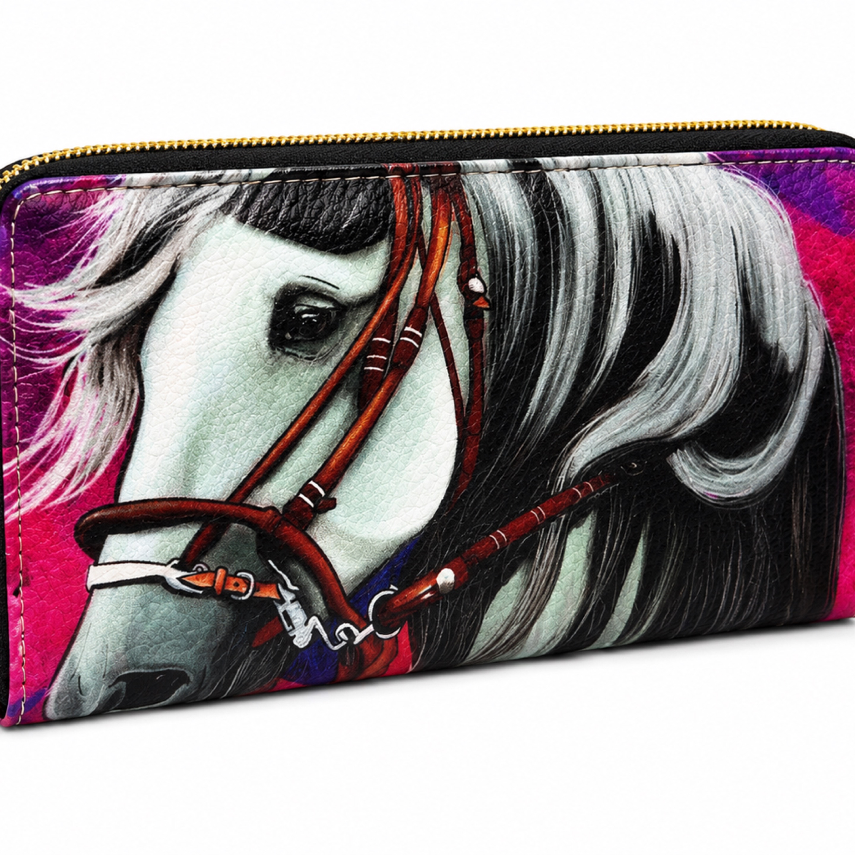 Western Horse Print Zip Wallet