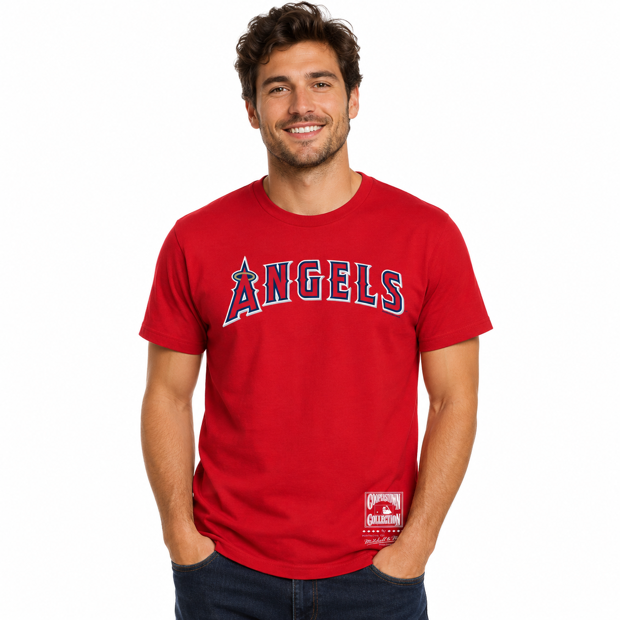 Anaheim Angels Scarlet Red Mitchell and Ness Wordmark II Shirt
