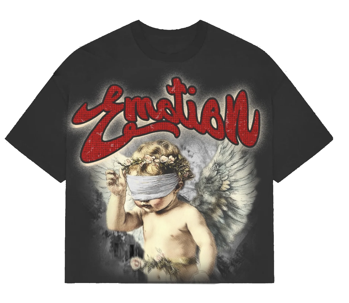 MIXED EMOTION “Grey “Rhinestone” Cropped Tee''