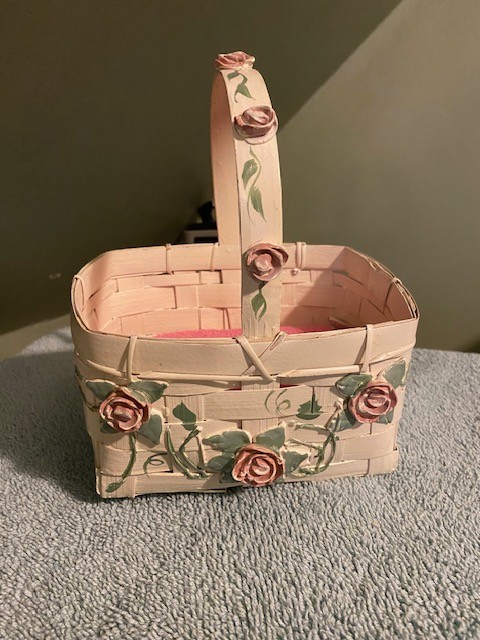 Pink Wooden Basket with Roses