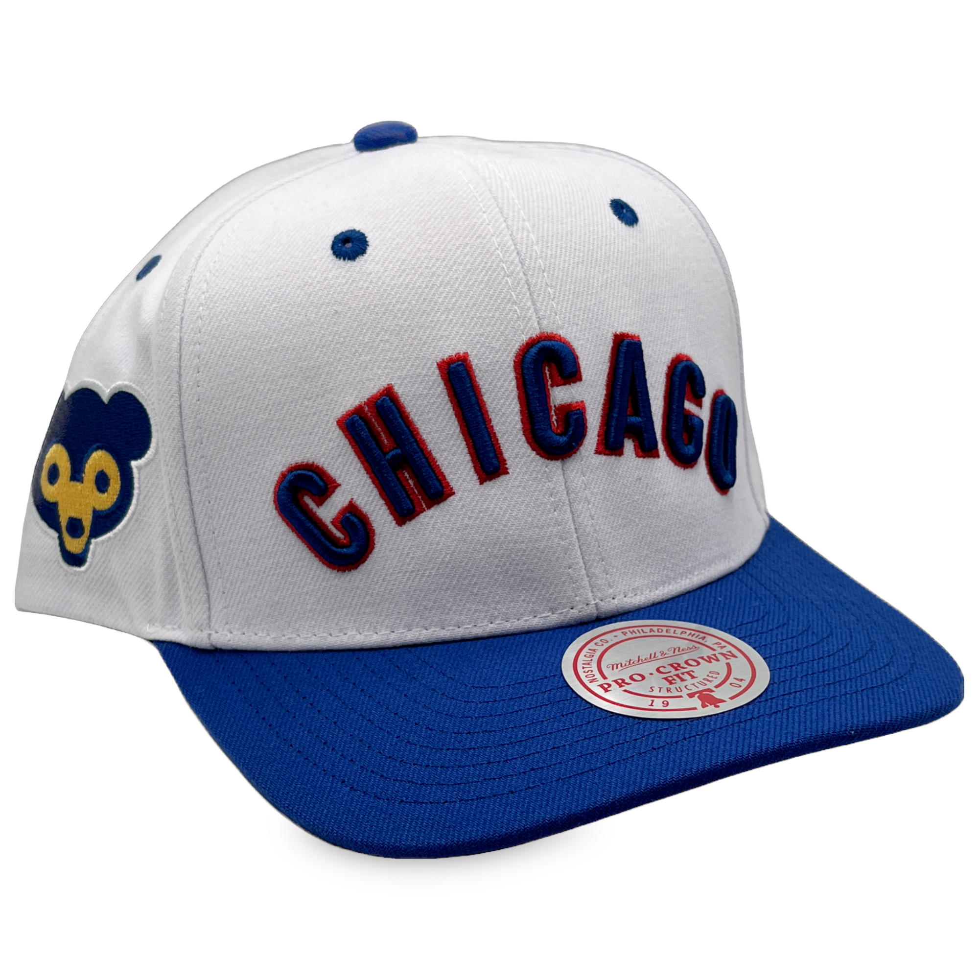 Chicago Cubs Retro White/Royal Mitchell and Ness Pro Crown Snapback Hat